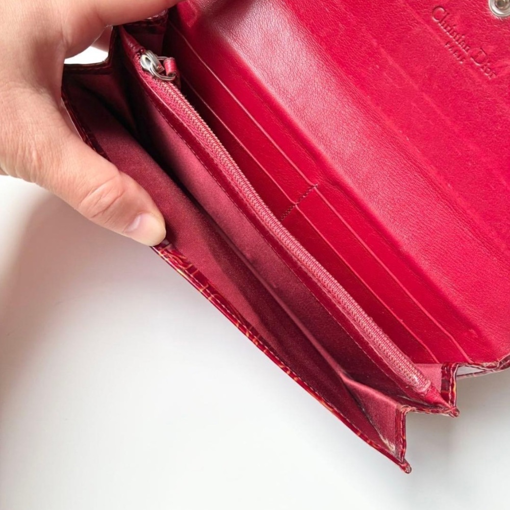 Dior Red Embossed Patent Leather Continental Wallet - Picture 3 of 16